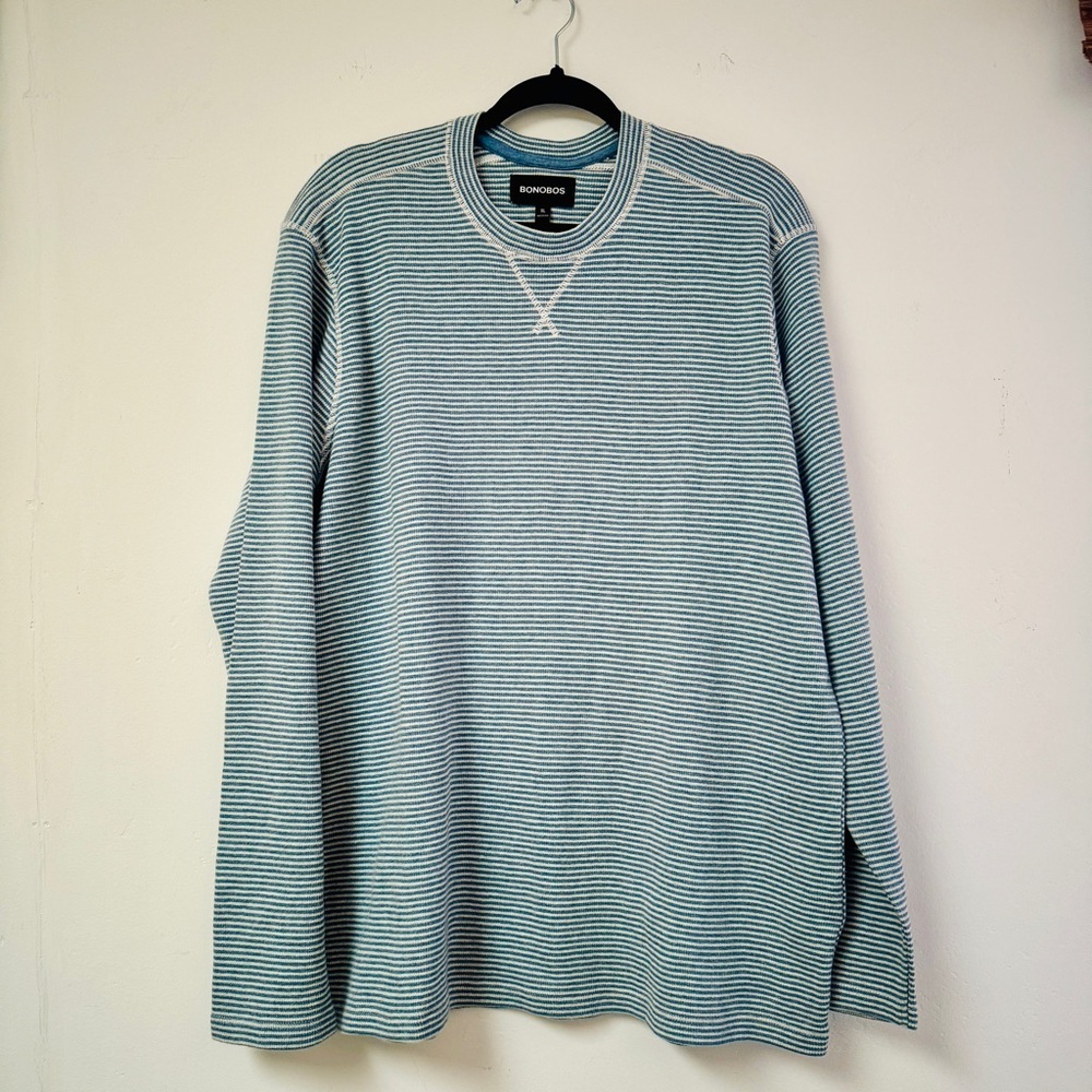 NWTO Bonobos‎ | Men's Cotton Striped Long Sleeve Sweater in Blue & White, XL